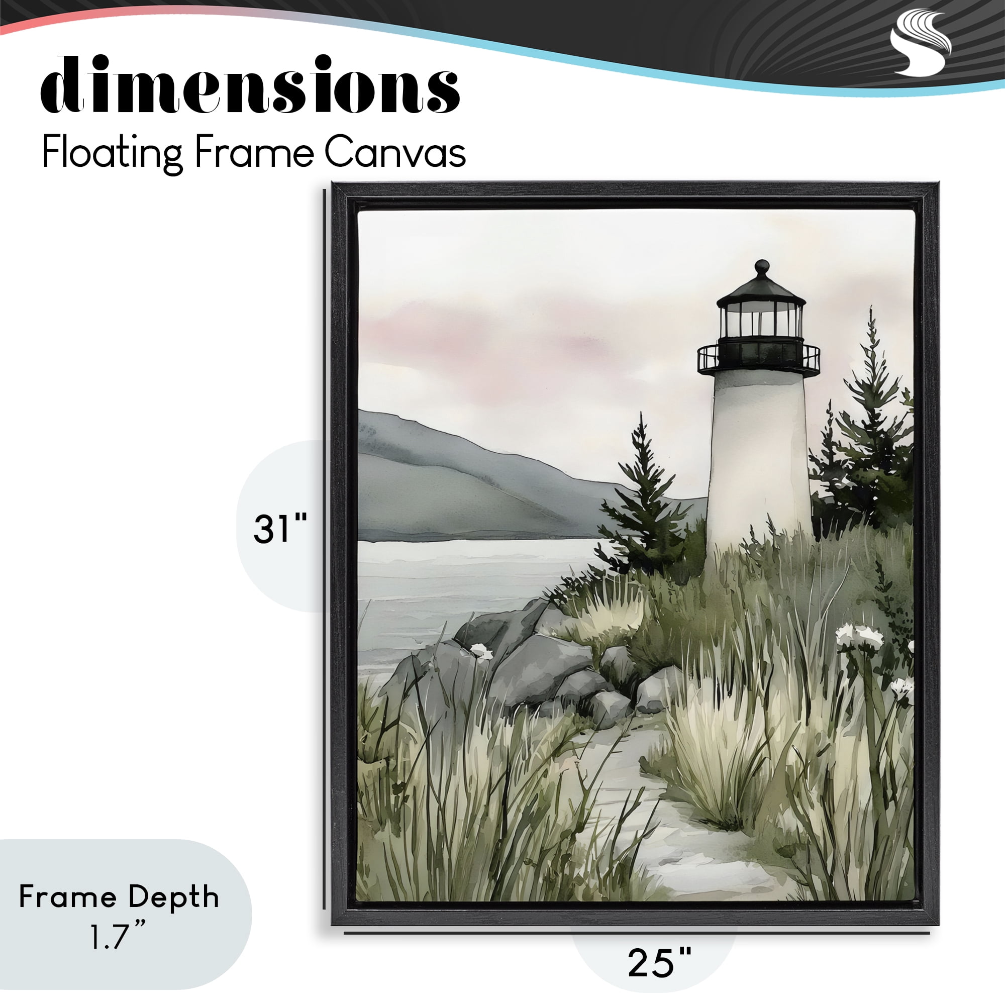 Stupell Industries Coastal Calm Lighthouse Black Framed Floater Canvas Wall Art, design by Riley B