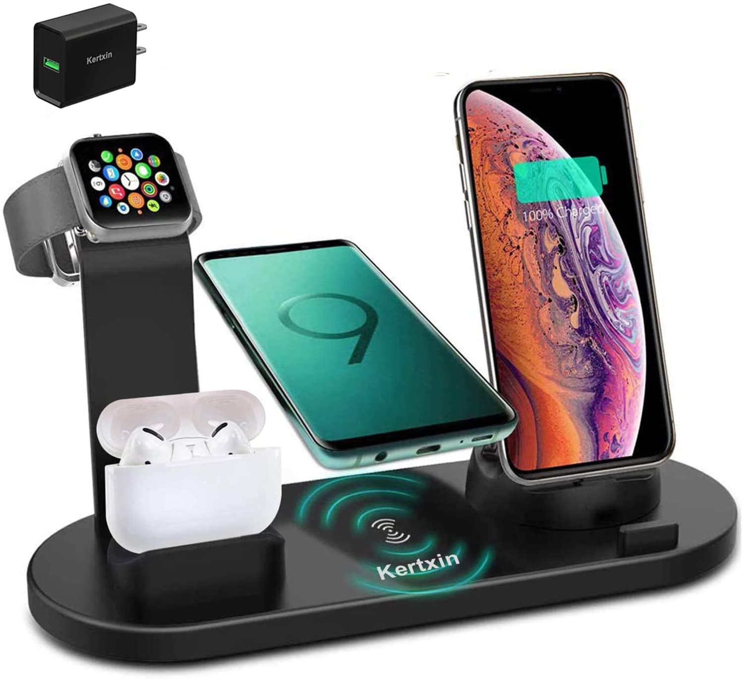Cualquier Aeródromo Asombrosamente Wireless Charger Stand,4 in 1 Wireless Charging Station Dock for Apple Watch  SE/6/5/4/3/2/1,Airpods Pro/2/1,iPhone Series 12/12Pro/Mini/11/11 Pro  Max/X/XS/XR/8 Plus/8,Samsung Galaxy S10/S9/S7 - Walmart.com