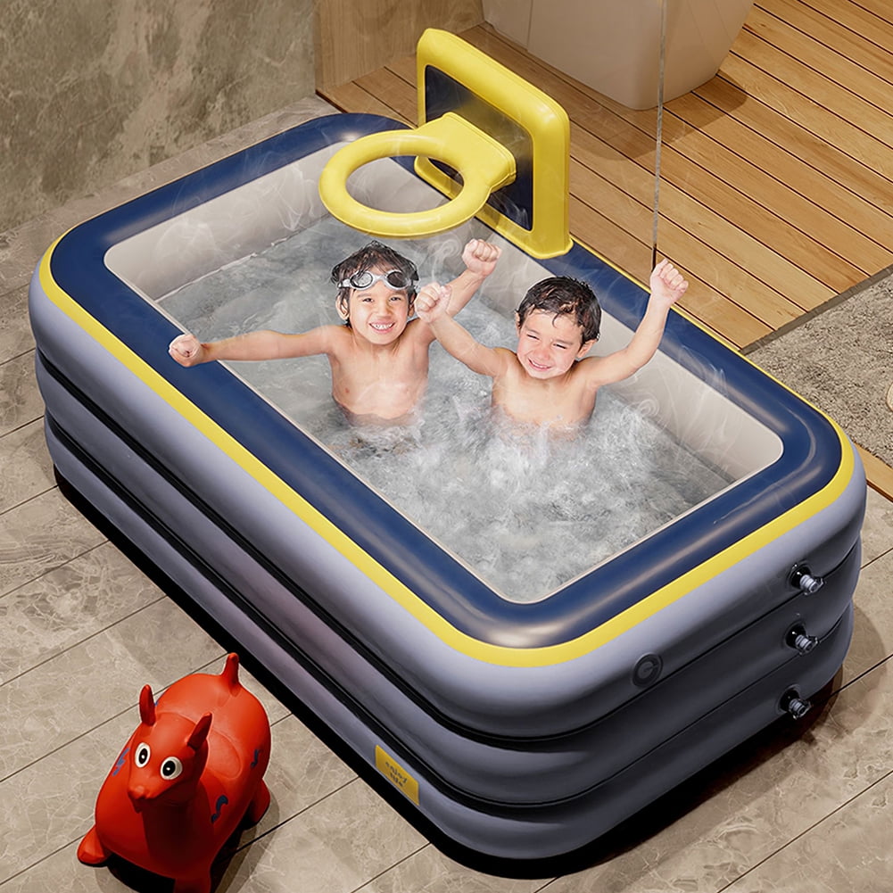 Kadyn Toy Inflatable Pool, Thickened Family Inflatable Pool with Basketball Rack, Kids Inflatable Pool for Outdoor, Garden, Gray Kadyn Toy Inflatable Pool, Thickened Family Inflatable Pool with Basketball Rack, Kids Inflatable Pool for Outdoor, Garden, Gray