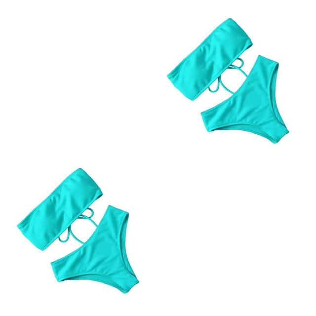 Soidarity Traje de baño dividido para mujer Bustier sin tirantes Acolchado Poliéster Ajustable Traje de baño Vacaciones Viajes Fiesta Ropa de playa Cian Type1 NO1 Soidarity CBP229175