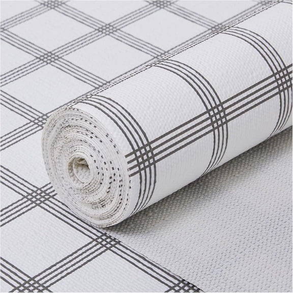 Drawer and Shelf Liner, Non-Adhesive Kitchen Cabinet Liners,Strong Grip Non-Slip Waterproof Washable Mats,Durable Bathroom Cupboard Shelves Mat, Dresser White Stripes 12 INx10 FT