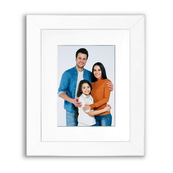 8x10 1.25" White Wood Picture Frame, Displays 5x7 Photo with White Mat