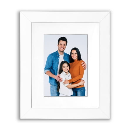 8x10 1.25 White Wood Picture Frame Displays 5x7 Photo with White Mat
