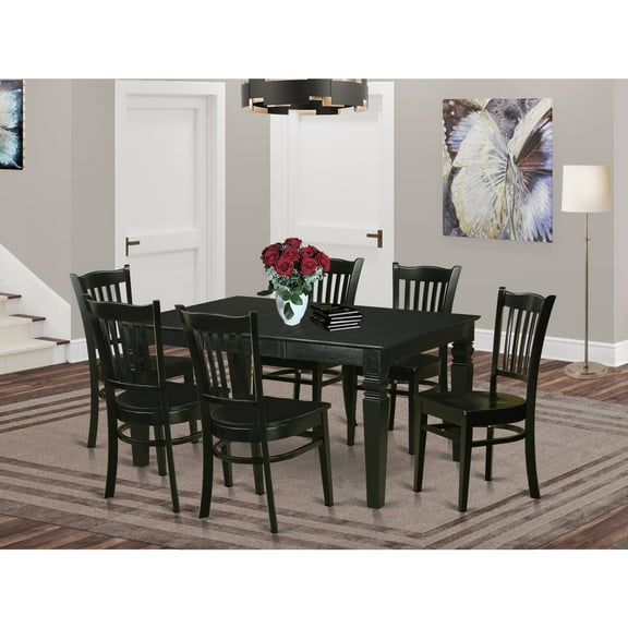 Small Kitchen Table Set - Kitchen Dinette Table And Dining Chairs-Finish:Black,Number of Items:7,Shape:Rectangular,Style:Wood Seat