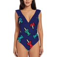 thumbnail image 5 of Map Tack Pattern One Piece Swimsuit Women Ruffle Monokini Shoulder Swimsuit Bathing Suit Swim Wear Map Maps Map Tack Tacks, 5 of 5