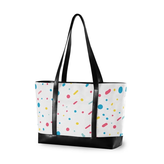 FORMRS Canvas Laptop Tote Bag for Women with 15.6" Computer Compartments Shoulder Handbag, White Retro Pattern