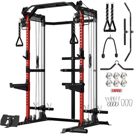 Mikolo Power Cage, 2000LB Power Rack with Independent Dual Pulley System, Multi-Function Home Gym Workout Machine for Cable Crossover