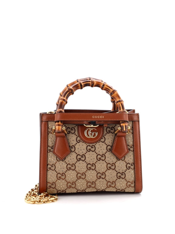 Pre-Owned Diana NM Bamboo Handle Tote Crystal Embellished GG Canvas Mini By Rebag