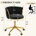 thumbnail image 2 of Velvet Desk Chair, Modern Office Chair with Wheels, Home Swivel Vanity Armchair with Woven Back Comfy Height Adjustable Seat Sturdy Golden Metal Rolling Base for Makeup Bedroom, Black, 2 of 9