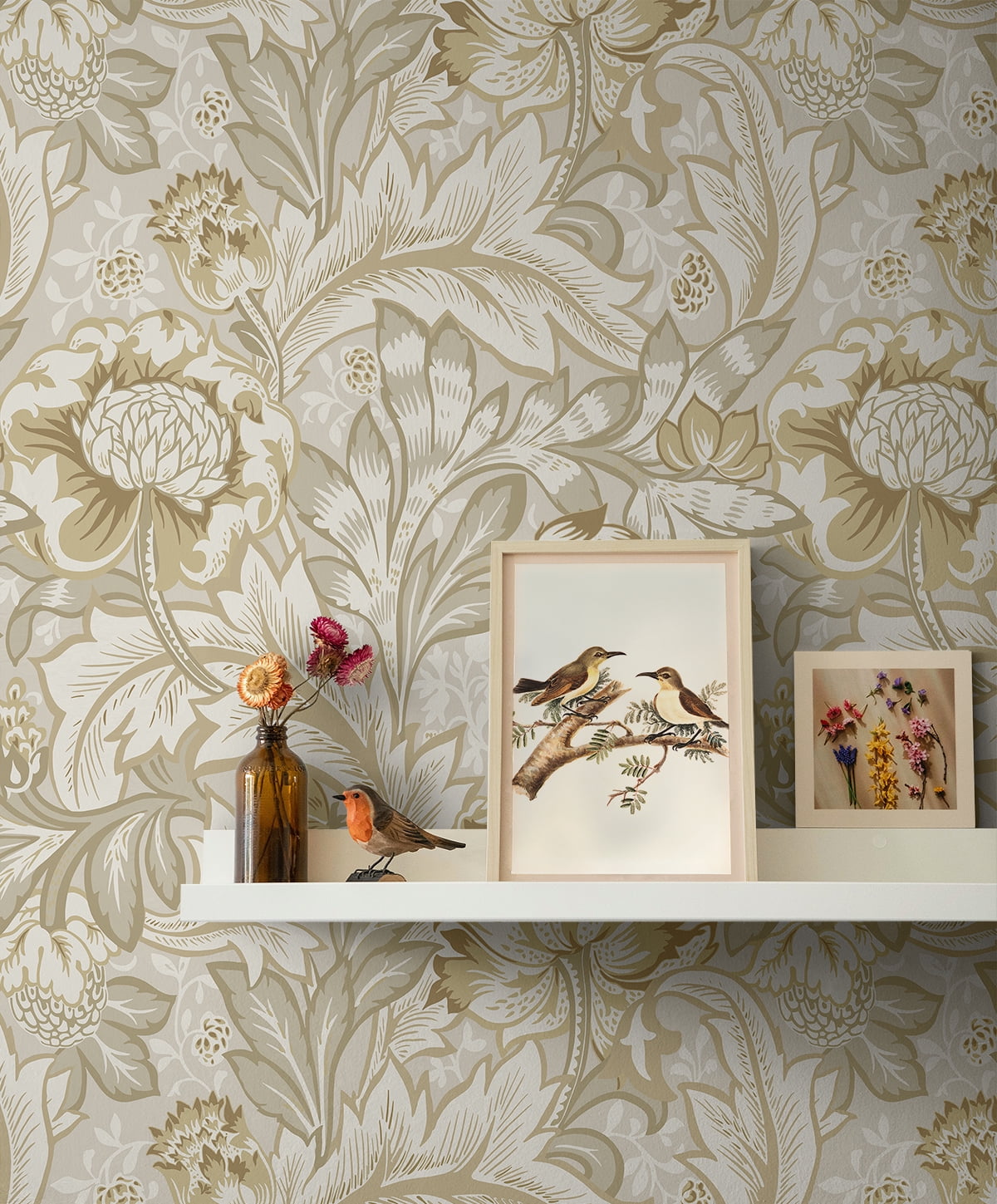 NextWall Latte Acanthus Garden Floral Peel and Stick Wallpaper - 20.9 in. W x 18 ft. L Roll