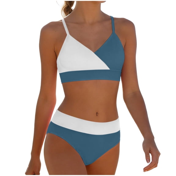 UQJfacai Tween Girls Bikini Sets Sporty Color Block Two Piece V Neck Adjustable Straps Swimsuits with Chest Pad 5-16 Years