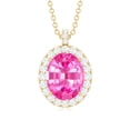 thumbnail image 2 of Rosec Jewels Oval Shape Lab Grown Pink Sapphire Pendant with Diamond Halo (AAAA Quality), 18K Yellow Gold, 2 of 7
