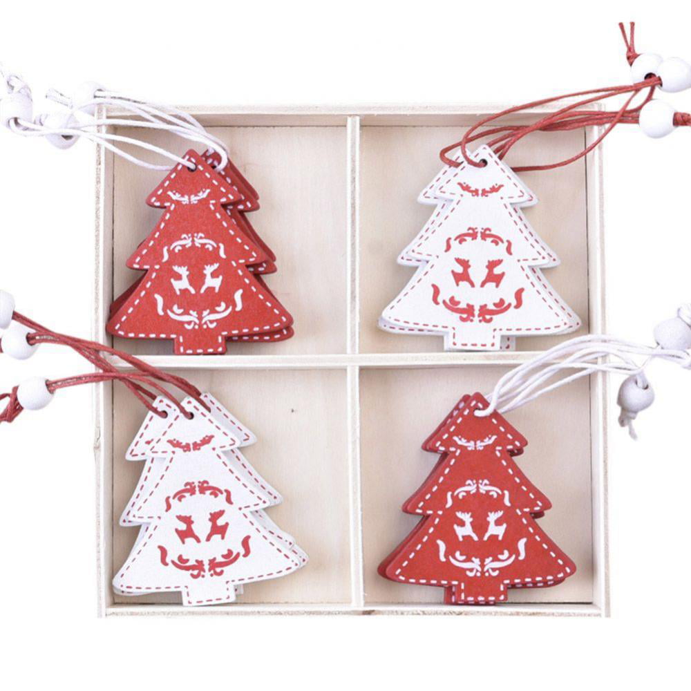 Hot 12Pcs Wood Christmas Snowflake/Star/Angel Ornaments Hanging Xmas Tree Decor 