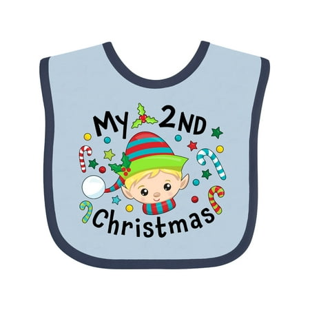 

Inktastic My 2nd Christmas Elf Boy with Candy Canes Gift Baby Boy or Baby Girl Bib