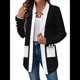thumbnail image 3 of Chaqueta de Larga con Cuello de Muesca, Color y Negro, para Mujer, Básica, Otoño-Invierno. Negro XXL, 3 of 9