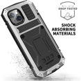 thumbnail image 3 of Estuche metálico para iPhone 14 Max, carcasa resistente de aluminio de grado militar con soporte de metal, protector de pantalla, a prueba de caídas, a prueba de golpes, carcasa completa para iPhone, 3 of 8