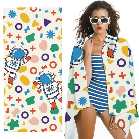 RKSupls Oversized Microfiber Beach Towel - Geometric Space Odyssey Print, Ultra-Soft Microfiber for Bathroom, beach, Soft Super Absorbent- 30x60 in