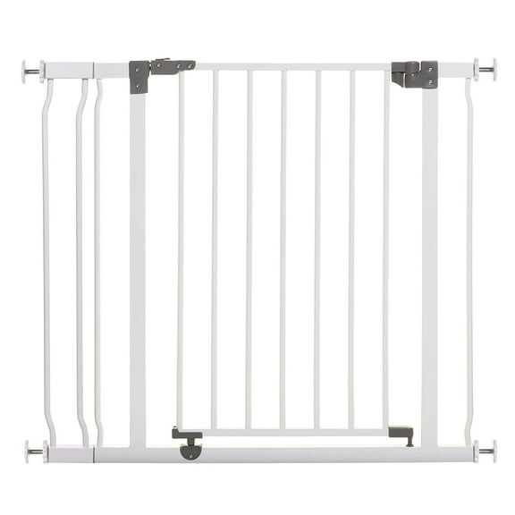 Puerta de seguridad para bebés Dreambaby Liberty Walk Thru con salida de 3.5 pulgadas, blanca