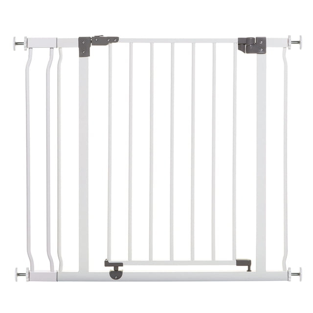 Puerta de seguridad para bebés Dreambaby Liberty Walk Thru con salida de 3.5 pulgadas, blanca
