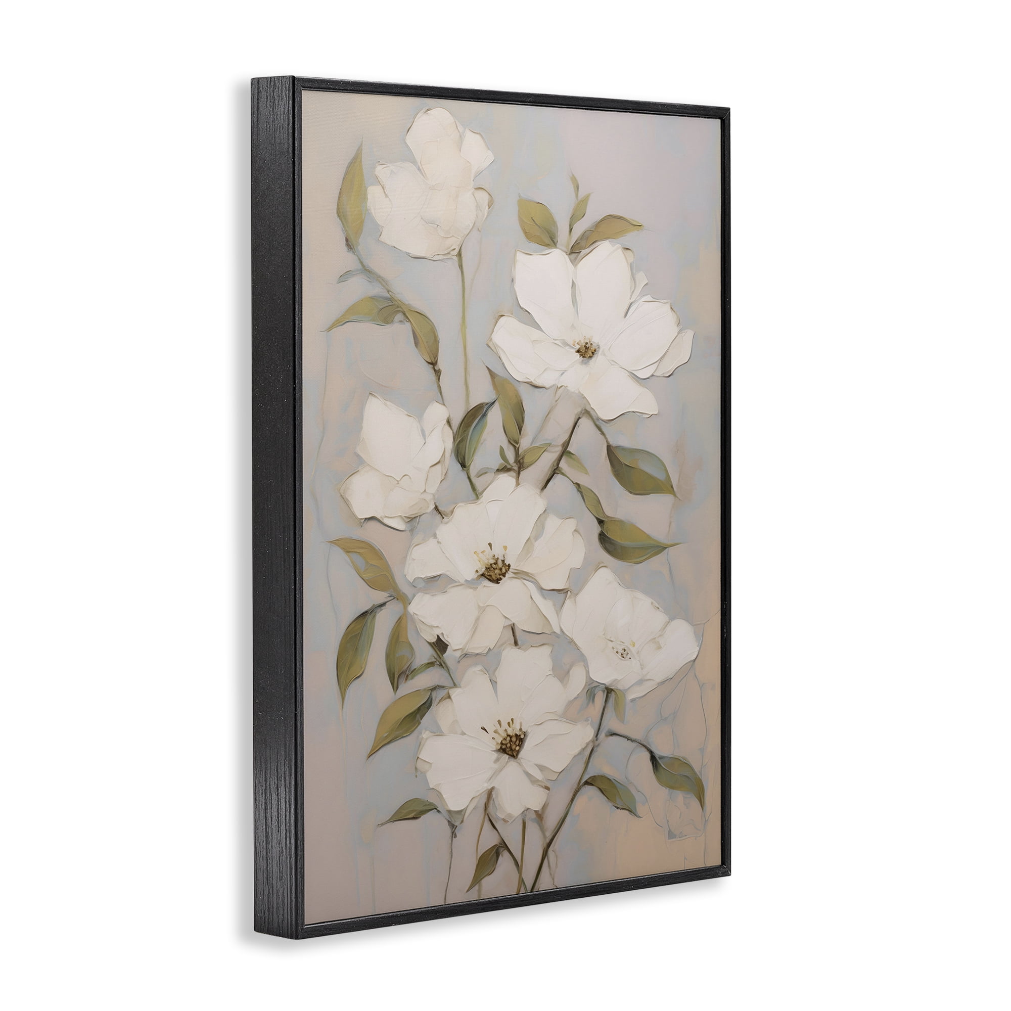 Stupell Industries Pearly White Flowers Botanical & Floral Painting Black Framed Art Print Wall Art, 20 x 30