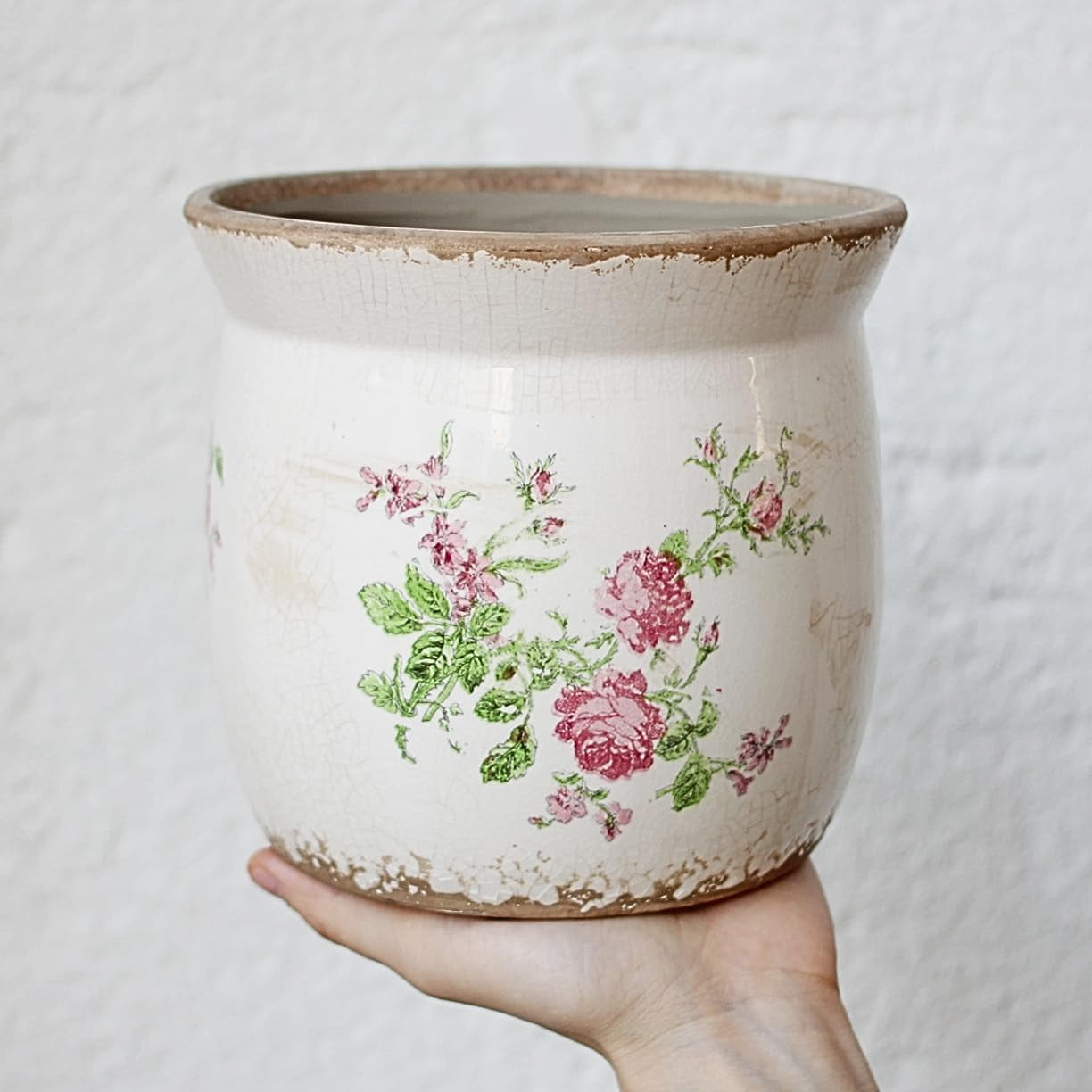 Rustic Ceramic Pots for Plants, 6.21in. Vintage Crackle Glazed Planters for Indoor & Outdoor Plants with Drainage Hole, Unique Planting Pots for Gardening, Tuscan Decor Plant Pots Indoor, Floral