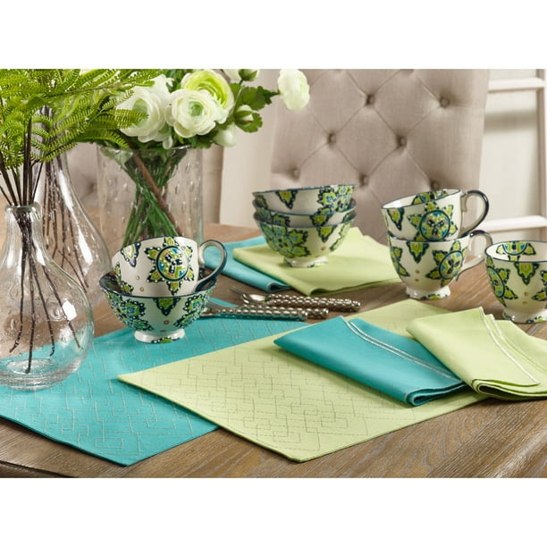 Occasion Gallery Sea BlueGreen Color Stitched Diamond Design Dining Placemat, 13"x19