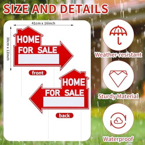 6 Pcs Home for Sale Signs with Stakes 12 x 16 Inch Double Sided House Directionals for Sale by Owner Directional Arrow Real Estate Signs for Real Estate Lawn Garden Yard$$Garden & Patio