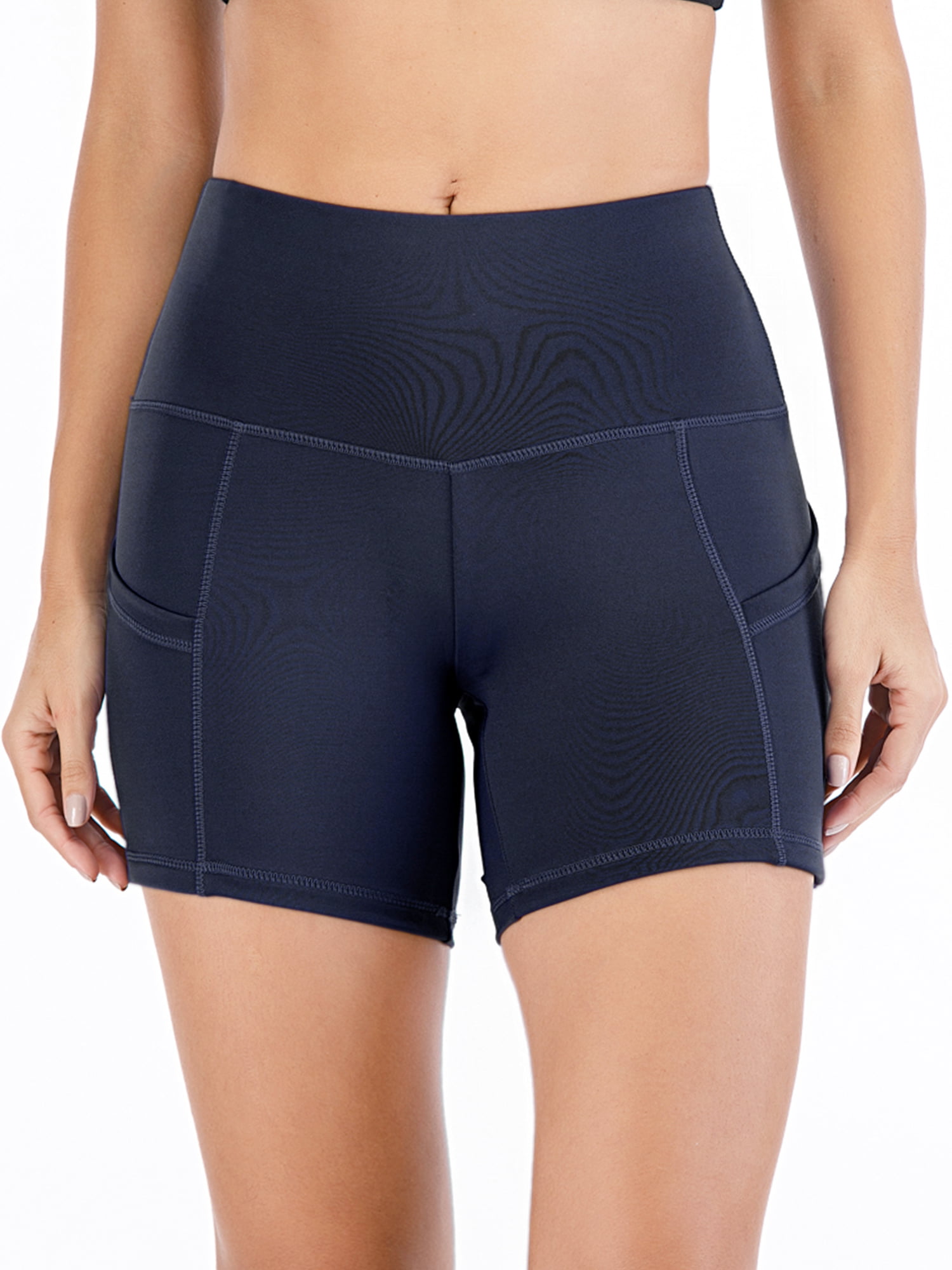 High Waist Out Pocket Yoga Short Tummy Control Workout Running Athletic Non See-Through Yoga Shorts 