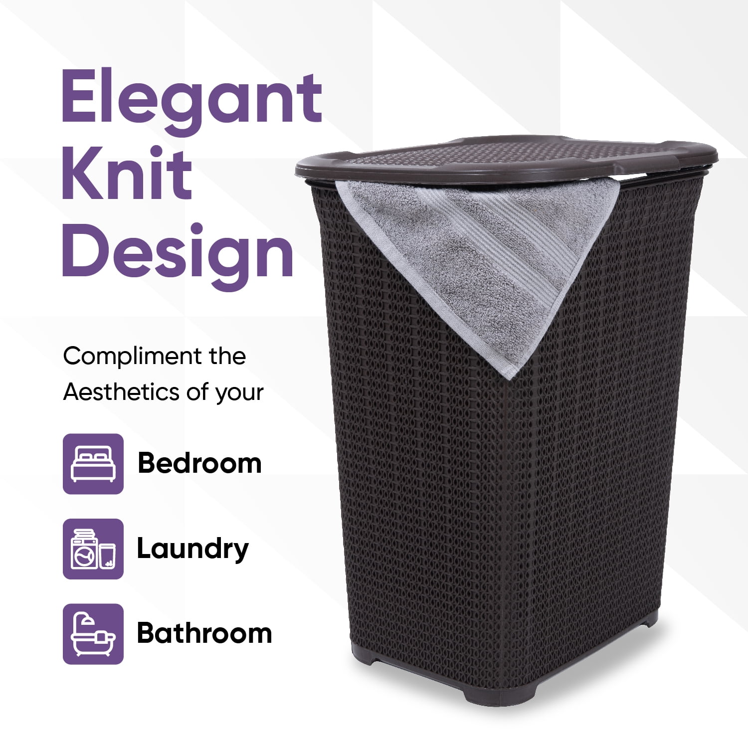 Superio Laundry Hamper with Lid Brown, 50 Liter Knit Laundry Hamper Basket