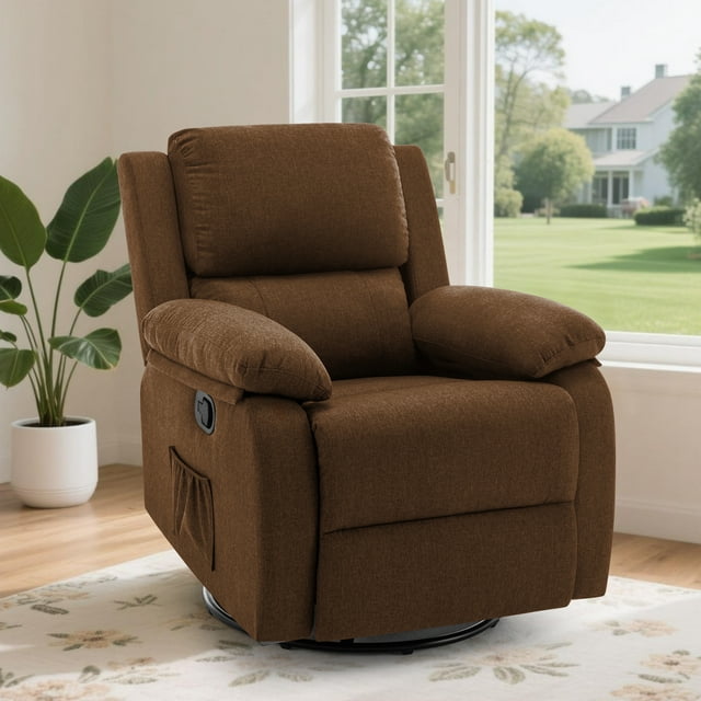 Lnsenfin Swivel Rocker Recliner Chair Small Recliners for Small Spaces for Living Room,Brown