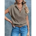 thumbnail image 4 of Womens Short Sleeve Cropped Knit Tops Half Zip Cap Sleeve Lightweight Oversized Sweater Vest, 4 of 5