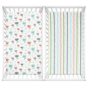 2-Pack Printed Fitted Crib Sheet Set for Boys or Girls, 100% Natural Cotton Toddler Bed Mattress Sheets, Gentle to Baby’s Sensitive Skin, Standard 28 x52 8 , Pink/Floral Flowers