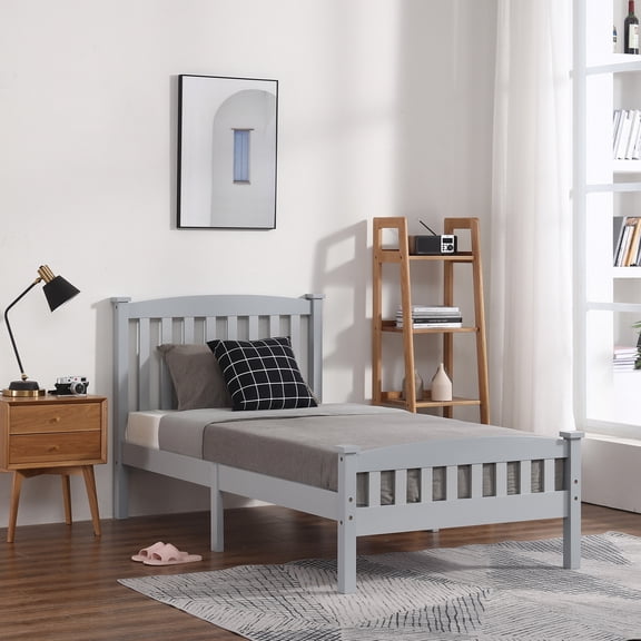Hassch Wood Platform Bed Frame, Twin Size, Gray