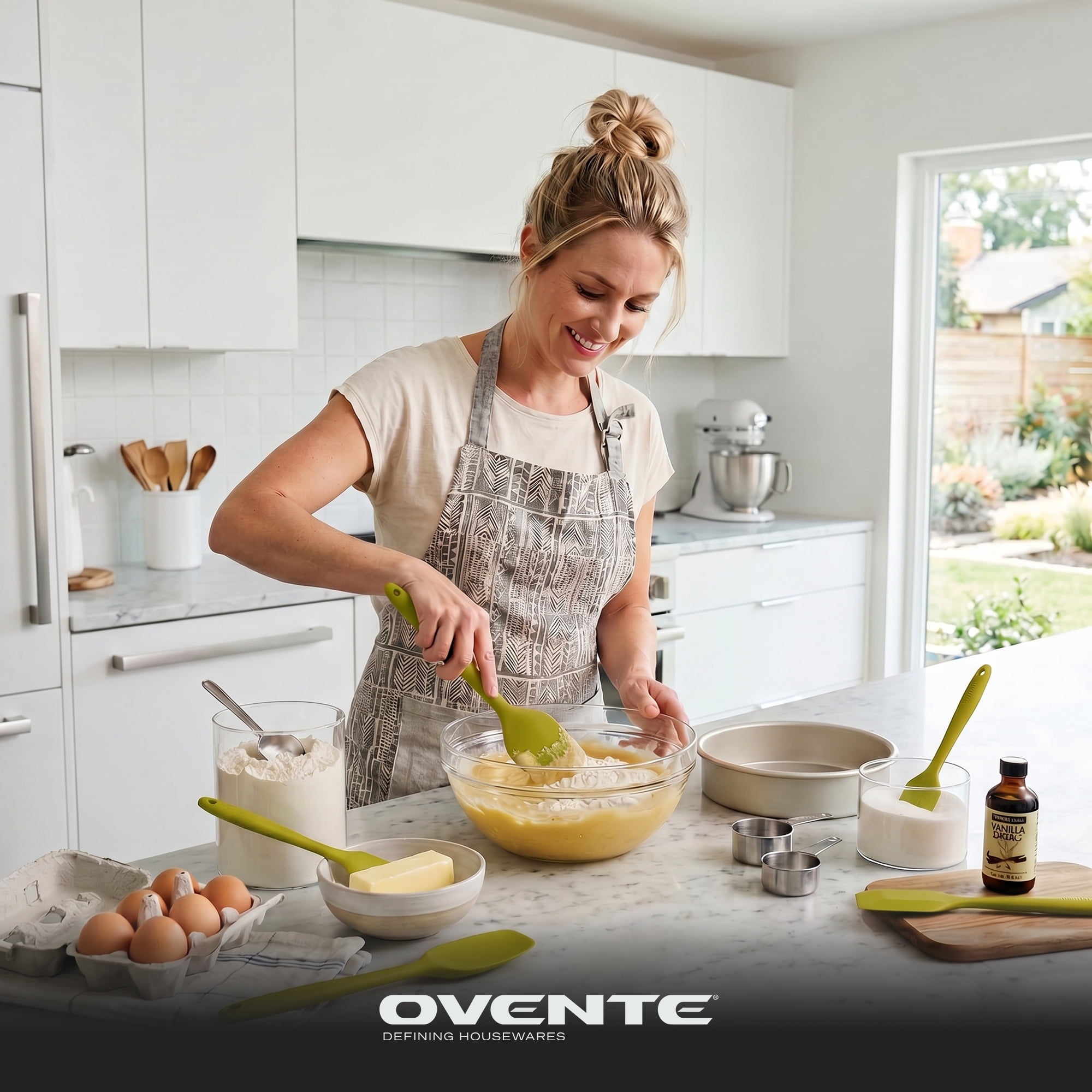 OVENTE Silicone Spatula Set of 5, Heat Resistant, Green SP12305G | Food Grade Rubber Spatula, BPA-Free and Dishwasher Safe, Nonstick Kitchen Utensils for Baking, Cooking and Mixing