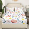 thumbnail image 3 of Floral Pig Bed Sheets Set for Kids Boys Girls,Queen Cartoon Animal Sheet Set,Blossom Kawaii Sheets,Farm Wild Flower Flat Fitted Sheet with 2 Pillowcases Deep Pockets, 3 of 6