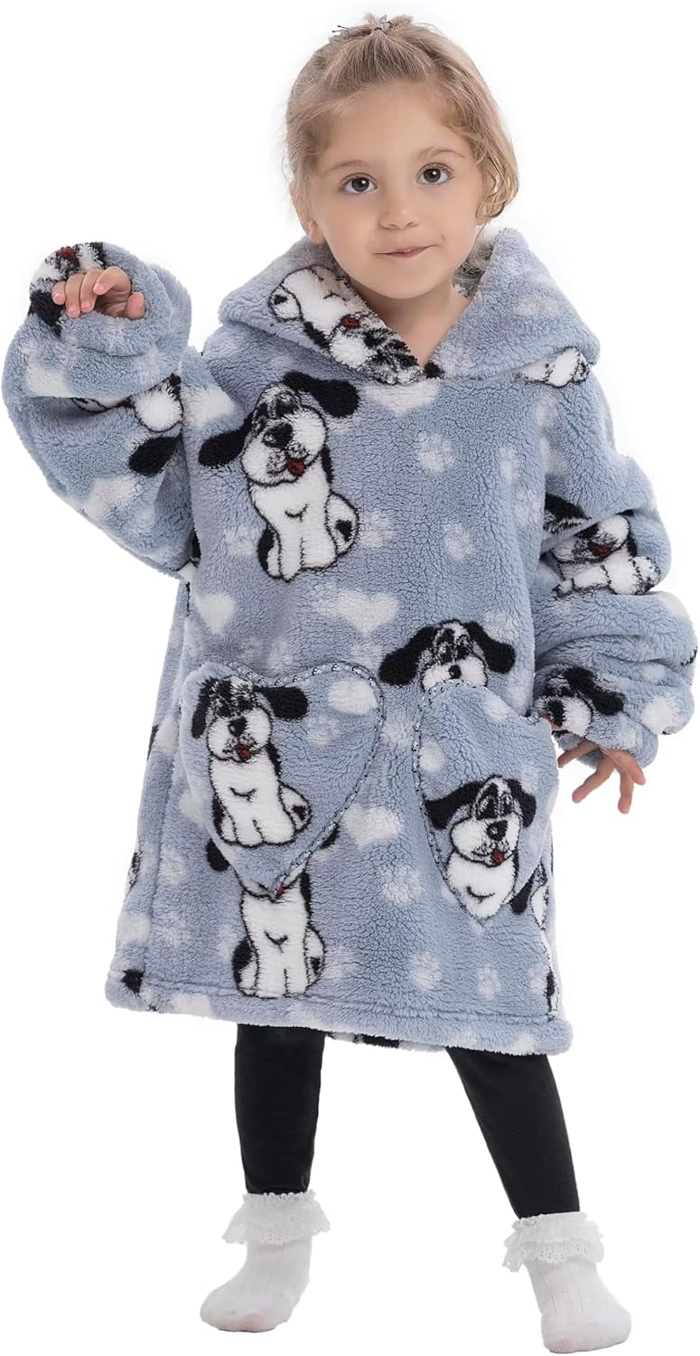 Wehilion 2-6YR Oversized Sweatshirt Hooded Blanket Sherpa Hoodie for Girls Boy Wearable Blanket Hoodie for Kids Toddlers