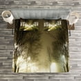 thumbnail image 3 of Ambesonne Forest Quilted Bedspread Set 3 Pcs, Water Channel Foggy City, King Size, White Green Brown, 3 of 3