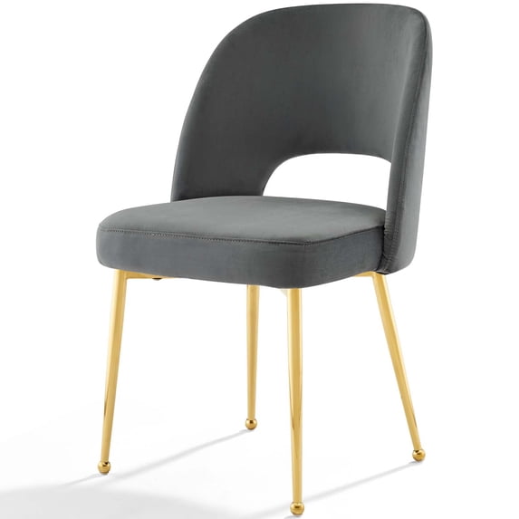 Contemporary Modern Urban Designer Dining Kitchen Room Side Chair, Velvet Fabric Metal Steel, Gold Grey Gray