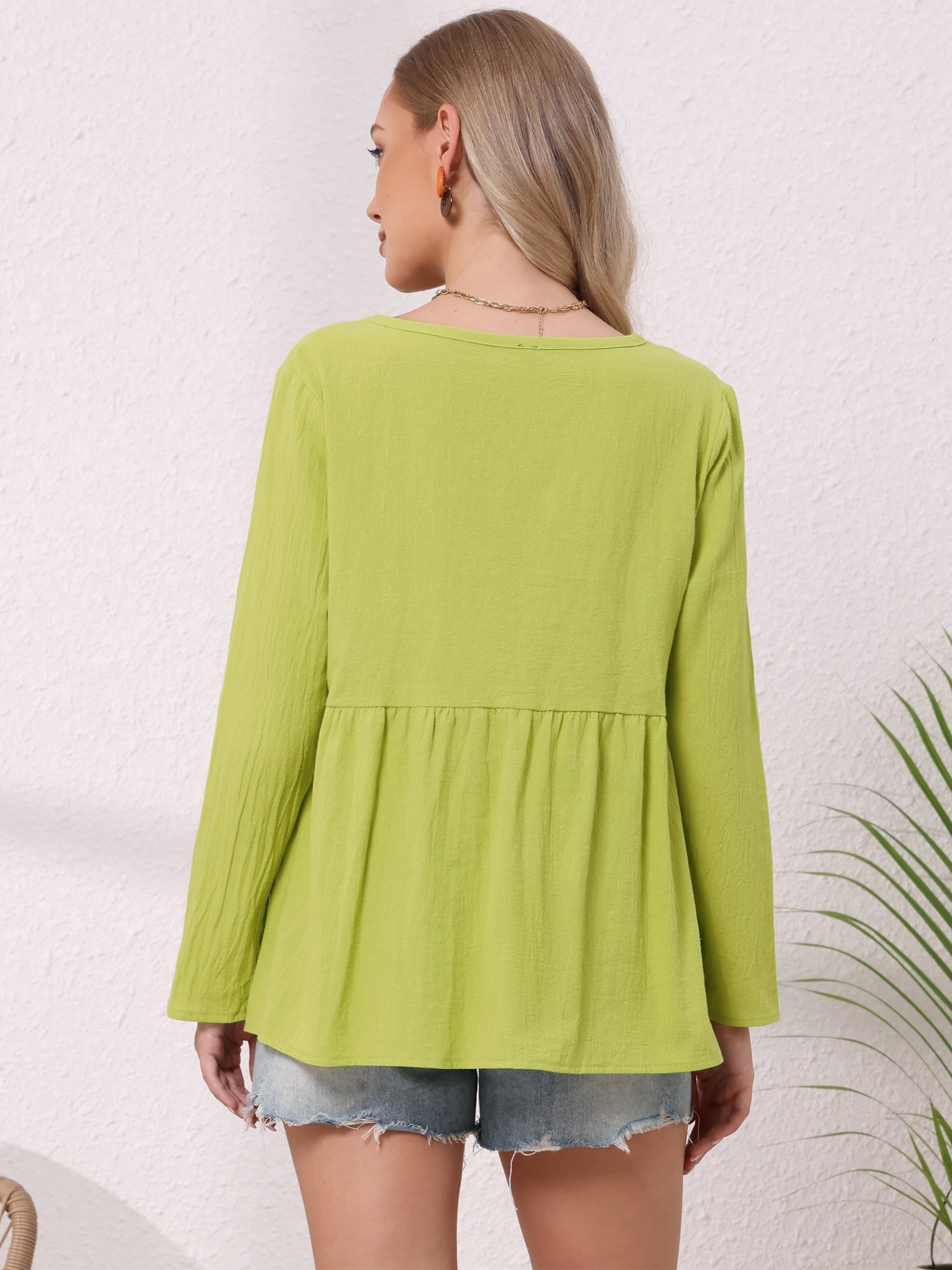 DARING DIVA Women's Button Down Blouse Long Sleeve V Neck Lightweight Top L Yellow