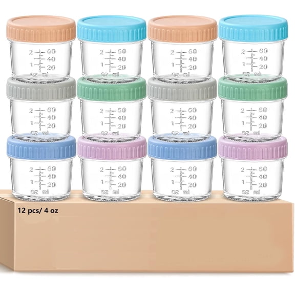 ZPARNO 12 Pack Glass Baby Food Storage Containers, 4 oz Baby Food Jars With Lids, Snack Containers Baby Food Maker, Microwave, Dishwasher, Leak-Proof BPA Free