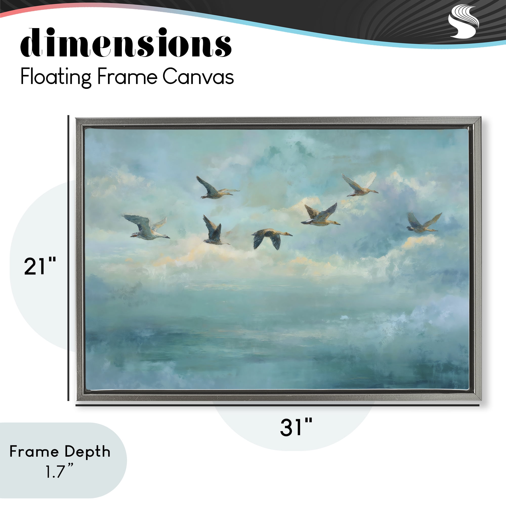 Stupell Industries Blue Skies Geese Gray Framed Floater Canvas Wall Art, design by Petal Prints Design