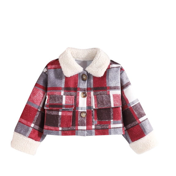 Atogsazn Girl's Flannels Jacket Cropped Shacket Jackets Plaid Button Down Shirts Fleece Tops Outfits Coat Trendy Red 4-5 Years