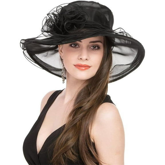 Women's Kentucky Derby Church Dress Hat Wide Brim Leaf Flower Bridal Shower Hat