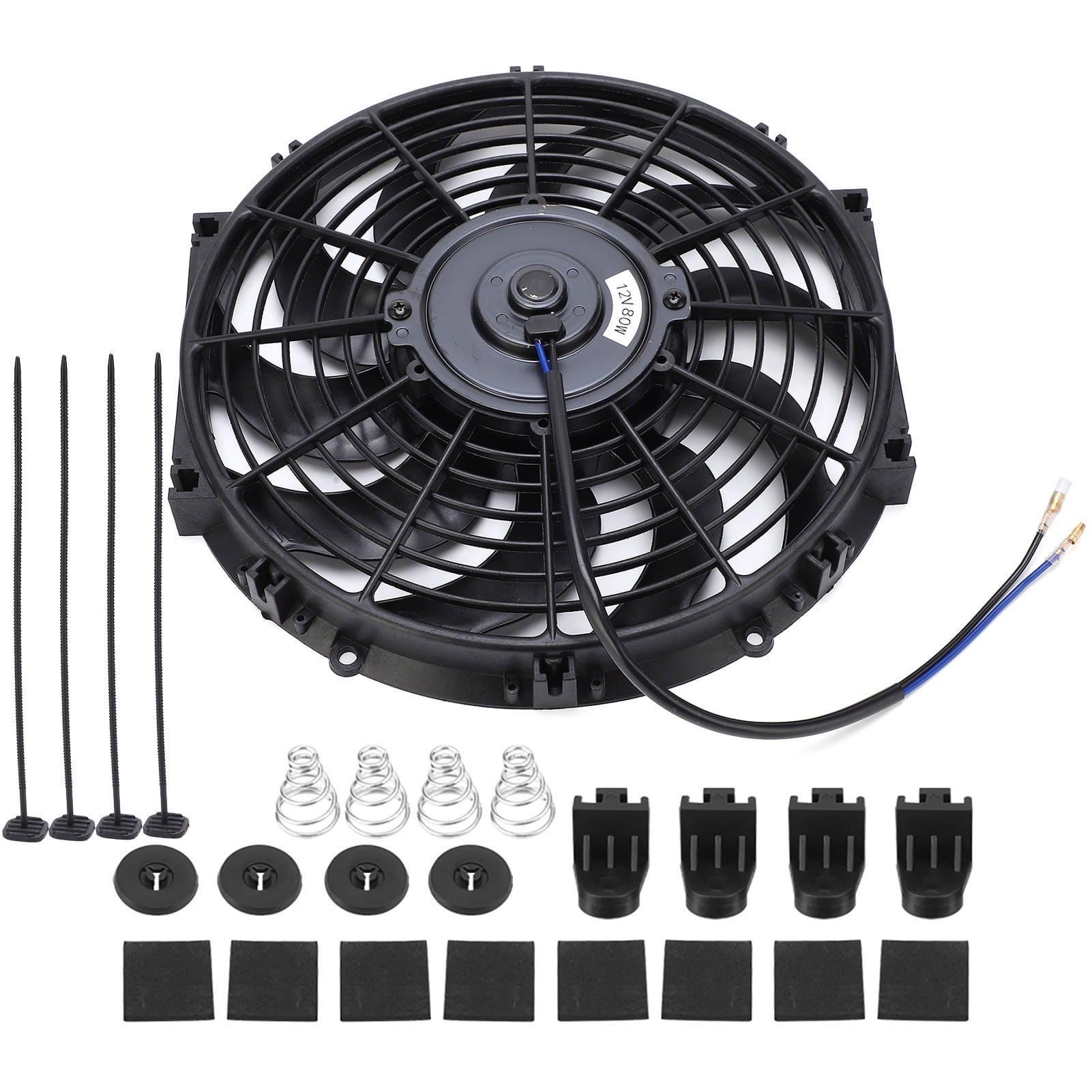 Ventilateur De Refroidissement électrique 25,4 Cm – 24V 80W 2100 Tr/min – 10 Pales – Universel Noir Avec Supports