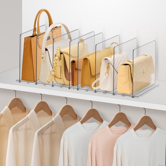 DoubleCare Organizador de bolso ajustable para armario, organizadores de bolso transparentes para armarios, divisores de bolso para armario, soporte para bolso, estantería para dormitorio, oficina, 8