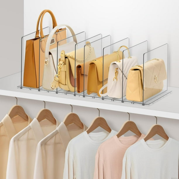 DoubleCare Organizador de bolso ajustable para armario, organizadores de bolso transparentes para armarios, divisores de bolso para armario, soporte para bolso, estantería para dormitorio, oficina, 8