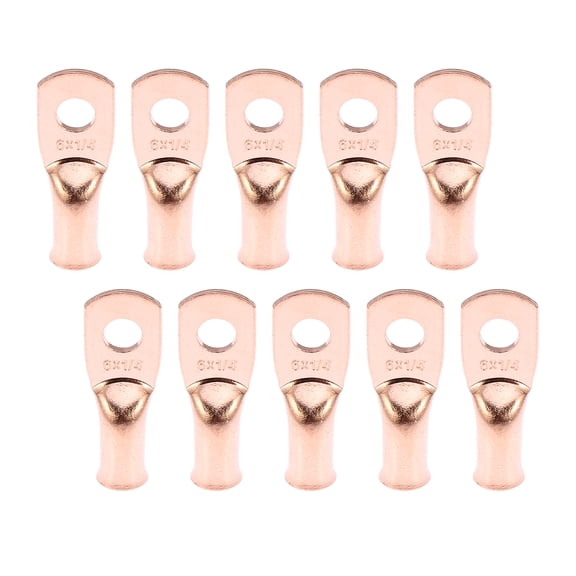 10pcs 6 AWG-1/4" Car Auto Battery Cable Ends Tubular Ring Terminals Closed End Crimp Connectors Copper Tone