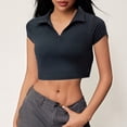 thumbnail image 2 of Trendfront Womens Solid Polo Shirts Collared Short Sleeve Cropped Slim Fit Casual Summer Golf Tops Sports Fan Everyday Wear, 2 of 3