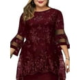 thumbnail image 3 of DYMADE Women Plus Size Crew Neck Floral Printed 3/4 Flared Sleeve Knee Length Elegant Jumper Dress, 3 of 4