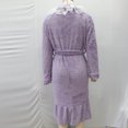 thumbnail image 7 of Plush Bathrobes For Women Plush Lapel V Neck Lace Patchwork Ruffled Long Hem Belt Nighfown Fuzzy Comfy Thermal (M, Purple), 7 of 7